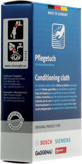 Conditioning Cloths: Stainless Steel Surfaces 00312007 00312007-2
