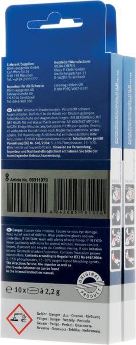Pack de 2 boites de pastilles nettoyantes pour machines à café (CTL636 / TCA53 / TCA52 & CT636 / TK52 / TK53) Made in Germany 00311979 00311979-2