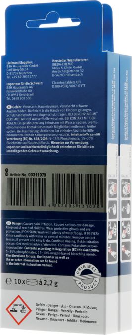 Pack de 2 boites de pastilles nettoyantes pour machines à café (CTL636 / TCA53 / TCA52 & CT636 / TK52 / TK53) Made in Germany 00311979 00311979-3