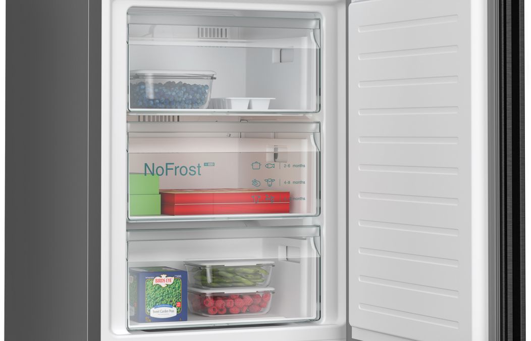 iQ300 free-standing fridge-freezer with freezer at bottom 186 x 60 cm antiFingerprint door (Intelligent black - Steel surface) KG36NXXDF KG36NXXDF-7