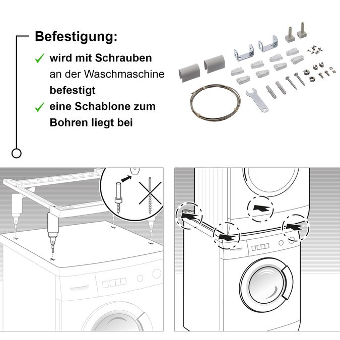 Verbindungsrahmen für Waschmaschine und Trockner ohne Schublade (Weiss) 00576101 00576101-4