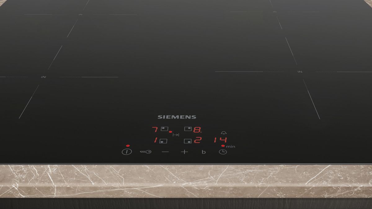 Plaque induction Siemens iQ500 EE611BPB5E - Table de cuisson à induction -  4 plaques de cuisson - Niche - largeur : 56 cm - profondeur : 49 cm - noir  - sans cadre