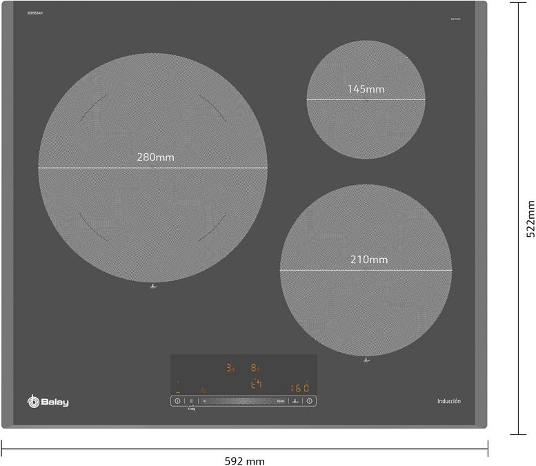 Placa de inducción 60 cm Gris antracita, sin marco inoxidable 3EB965AH 3EB965AH-2