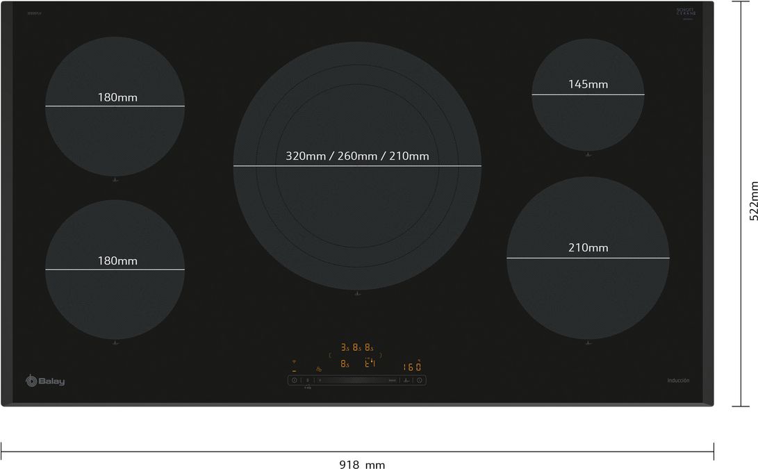 Placa de inducción 90 cm Negro, sin marco inoxidable 3EB997LH 3EB997LH-2