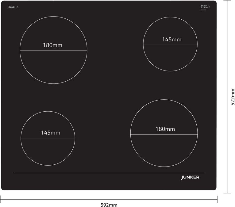 Electric hob 60 cm control panel on the cooker, surface mount without frame JE26DH14 JE26DH14-5