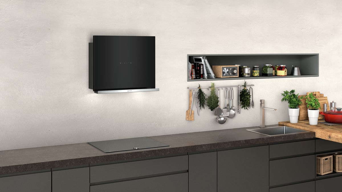 N 70 Wall-mounted cooker hood 60 cm clear glass black printed D65FRM1S0B D65FRM1S0B-3