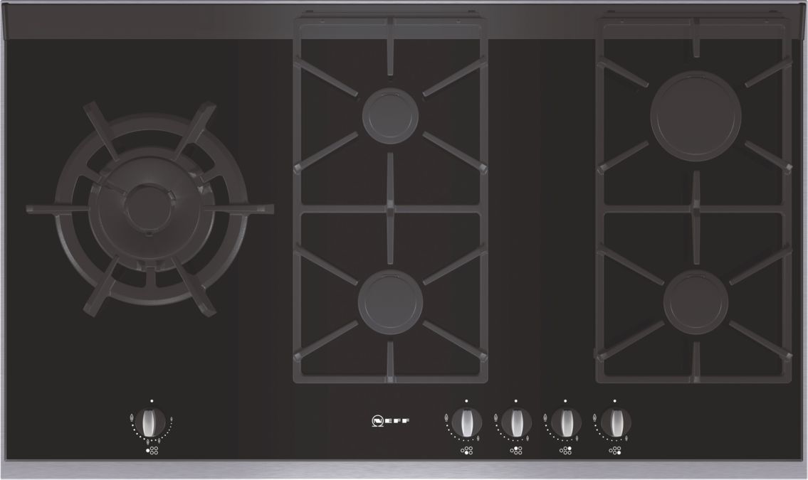 Extra wide gas hob on ceramic glass Black ceramic glass with stainless steel trim T69S86N0 T69S86N0-1