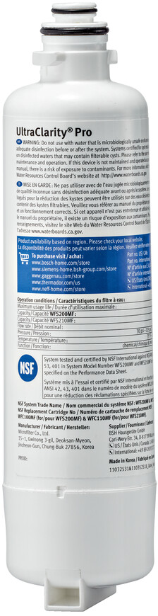Bosch / Siemens waterfilter van koelkast 11032518, UltraClarity Pro