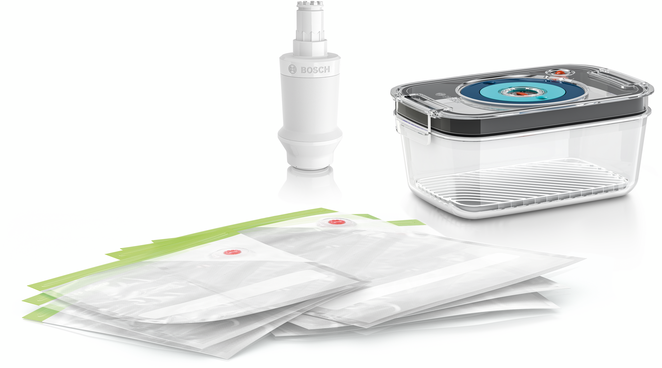 Bosch vacuüm accessoireset, MSZV6FSG1, accessoire voor Bosch vacuüm staafmixers, inclusief pomp, bewaardoos en vier vacuümzakjes