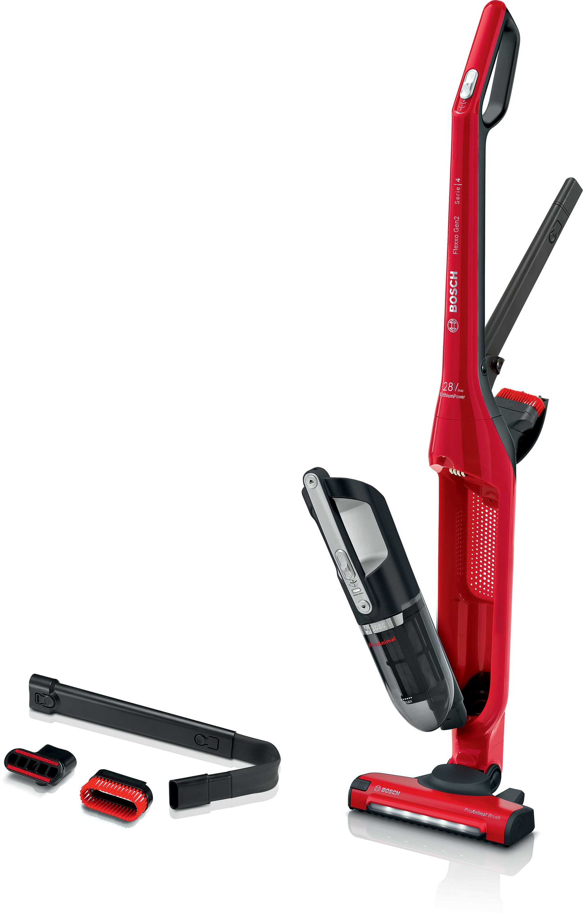 Bosch Serie 4 Aspiradora sin cable Flexxo Gen2 28Vmax ProAnimal Rojo BBH3ZOO28