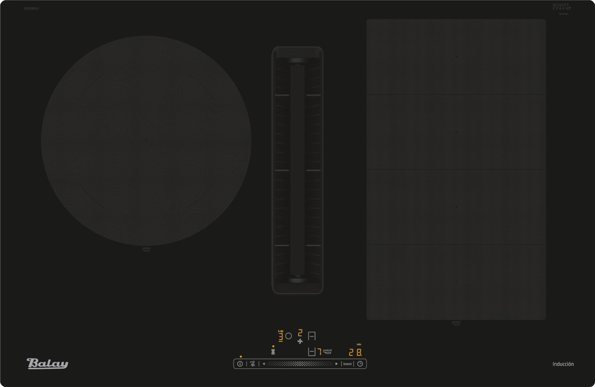 BalayPlaca de inducción con extractor integrado 80 cm sin marco inoxidable 3EBC989LU