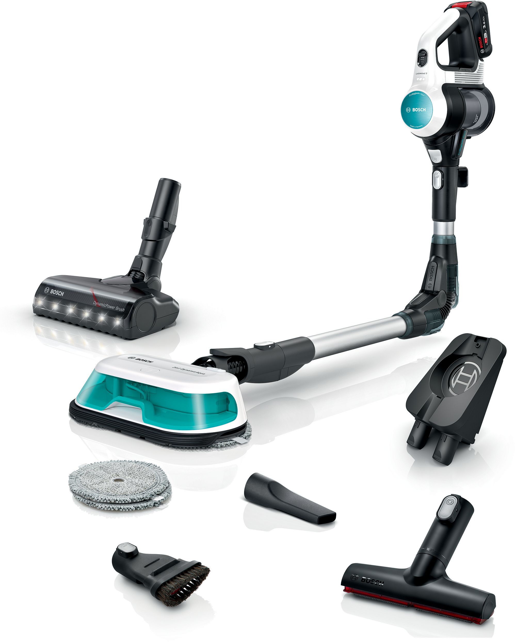Bosch 2 en 1: aspiradora y mopa recargable Unlimited 7 ProHygienic Aqua Blanco BCS71HYG1