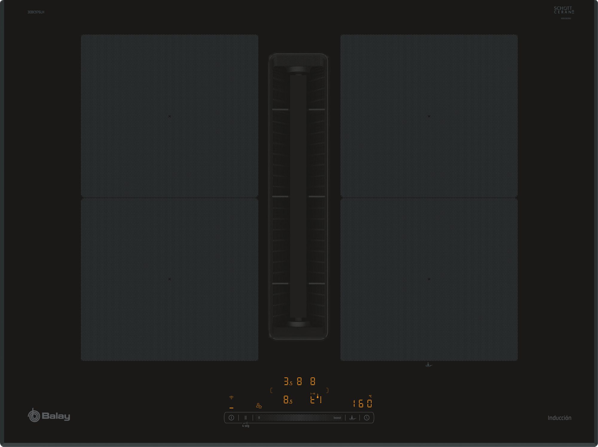 BalayPlaca de inducción con extractor integrado 70 cm Placa sin marco de acero inoxidable 3EBC976LH