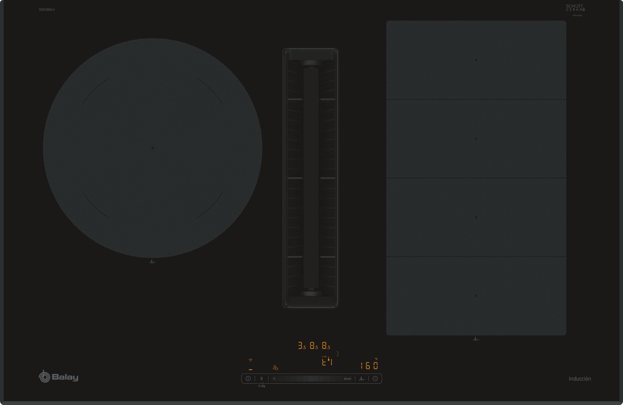 BalayPlaca de inducción con extractor integrado 80 cm Placa sin marco de acero inoxidable 3EBC989LH