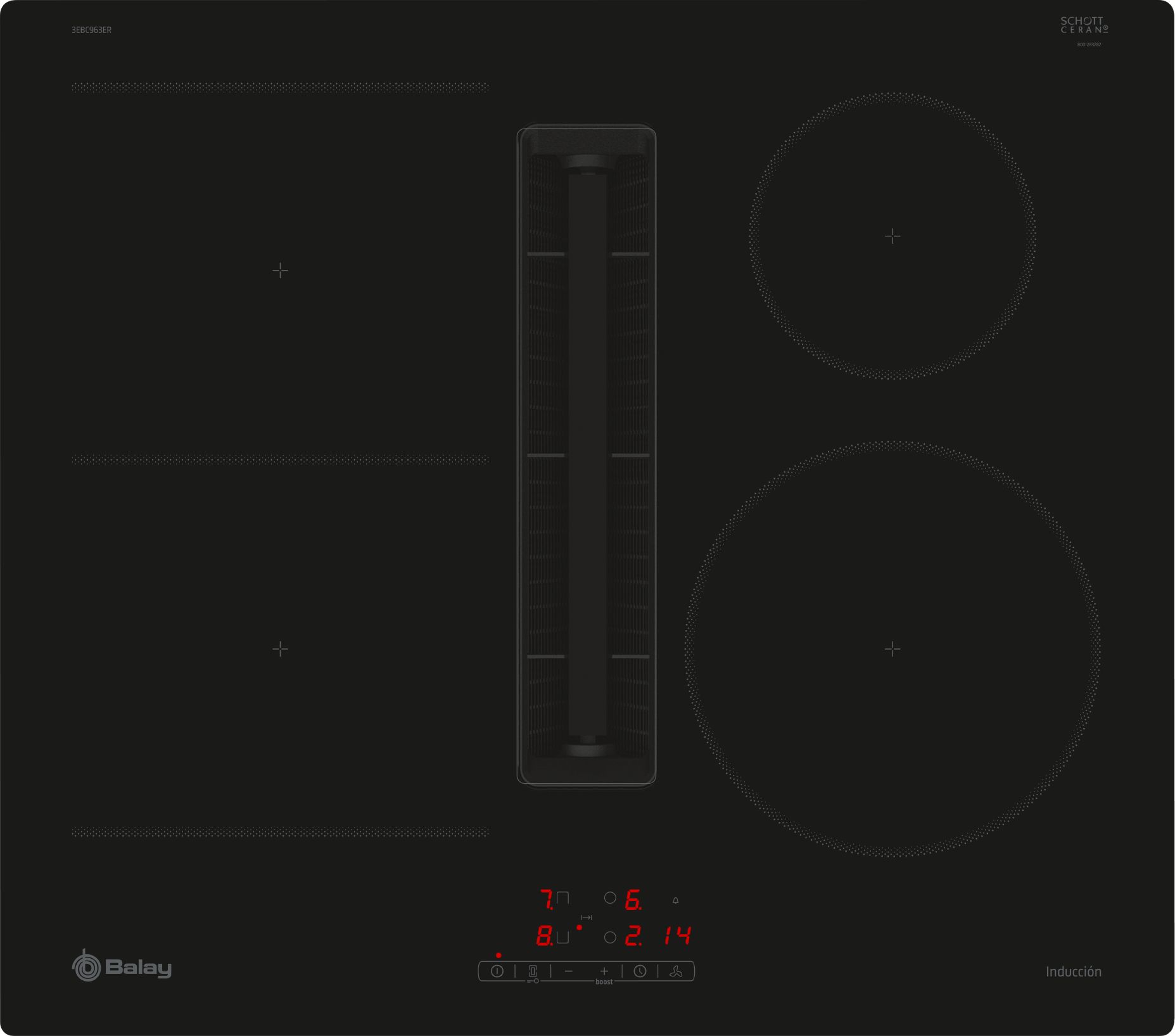 BalayPlaca de inducción con extractor integrado 60 cm Placa sin marco de acero inoxidable 3EBC963ER