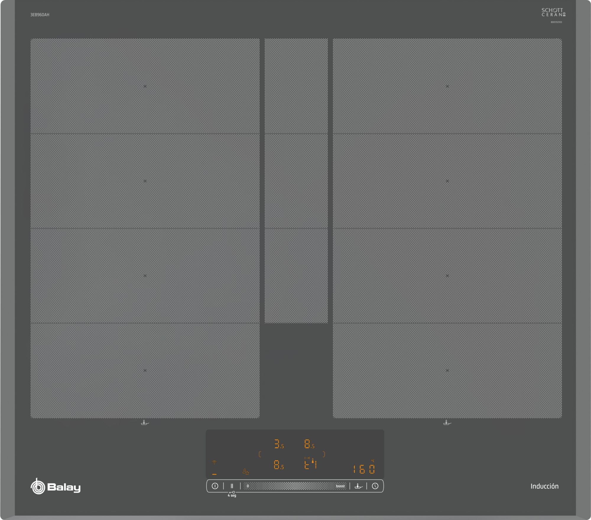 BalayPlaca de inducción 60 cm Gris antracita, Placa sin marco de acero inoxidable 3EB960AH