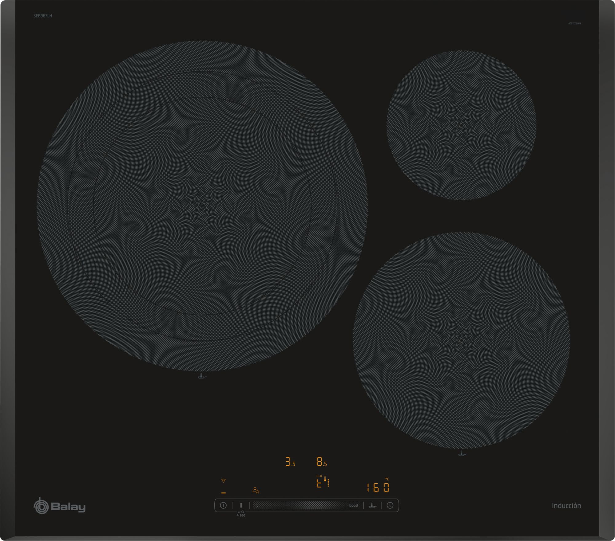 BalayPlaca de inducción 60 cm Negro, Placa sin marco de acero inoxidable 3EB967LH