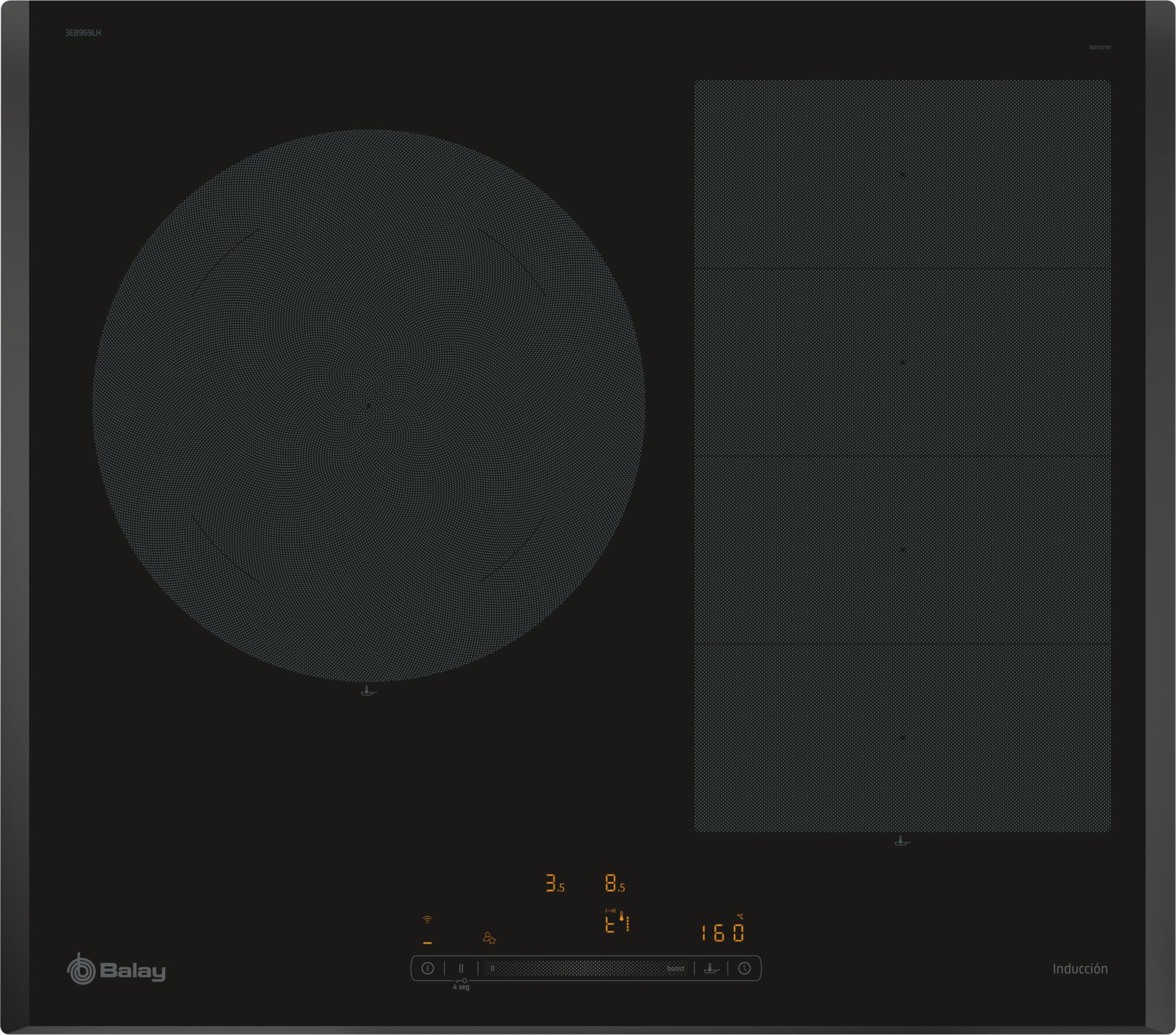 BalayPlaca de inducción 60 cm Negro, Placa sin marco de acero inoxidable 3EB969LH