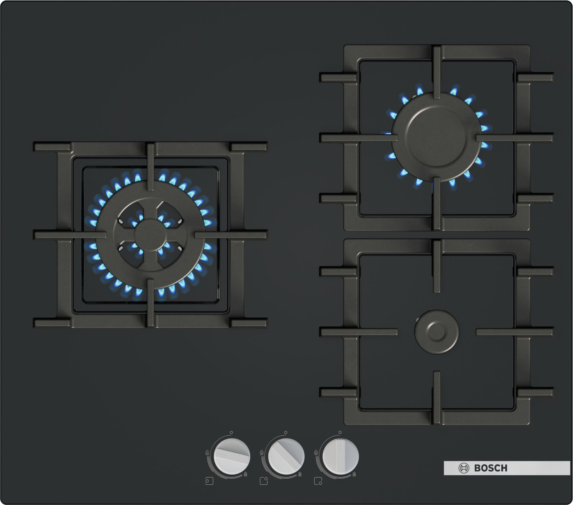 Bosch Serie 4 Placa de gas 60 cm Vidrio templado, Negro PNC6B6K40