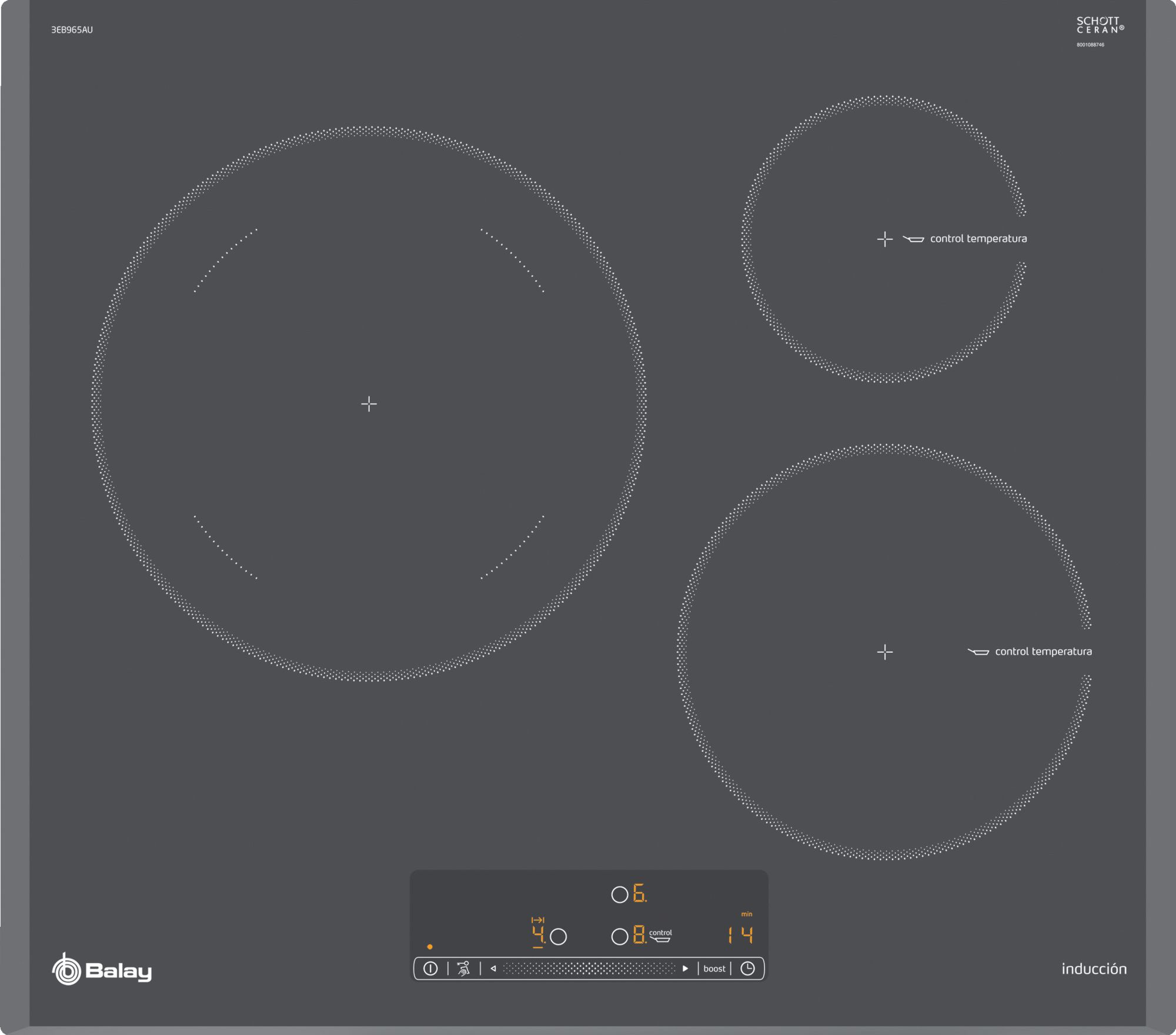 BalayPlaca de inducción 60 cm Gris antracita, Placa sin marco de acero inoxidable 3EB965AU