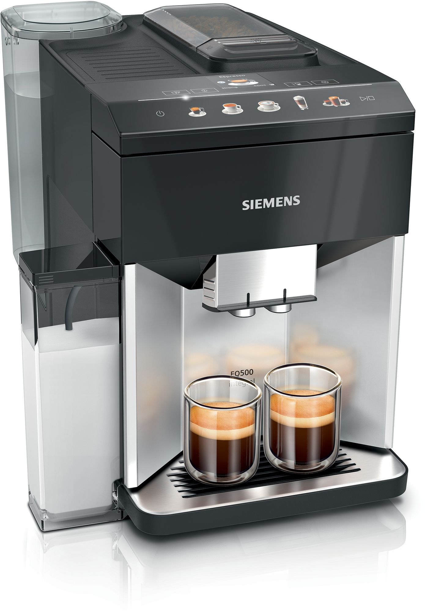 Siemens Helautomatisk kaffemaskin EQ500 integral Dagsljus silver, Pianosvart
