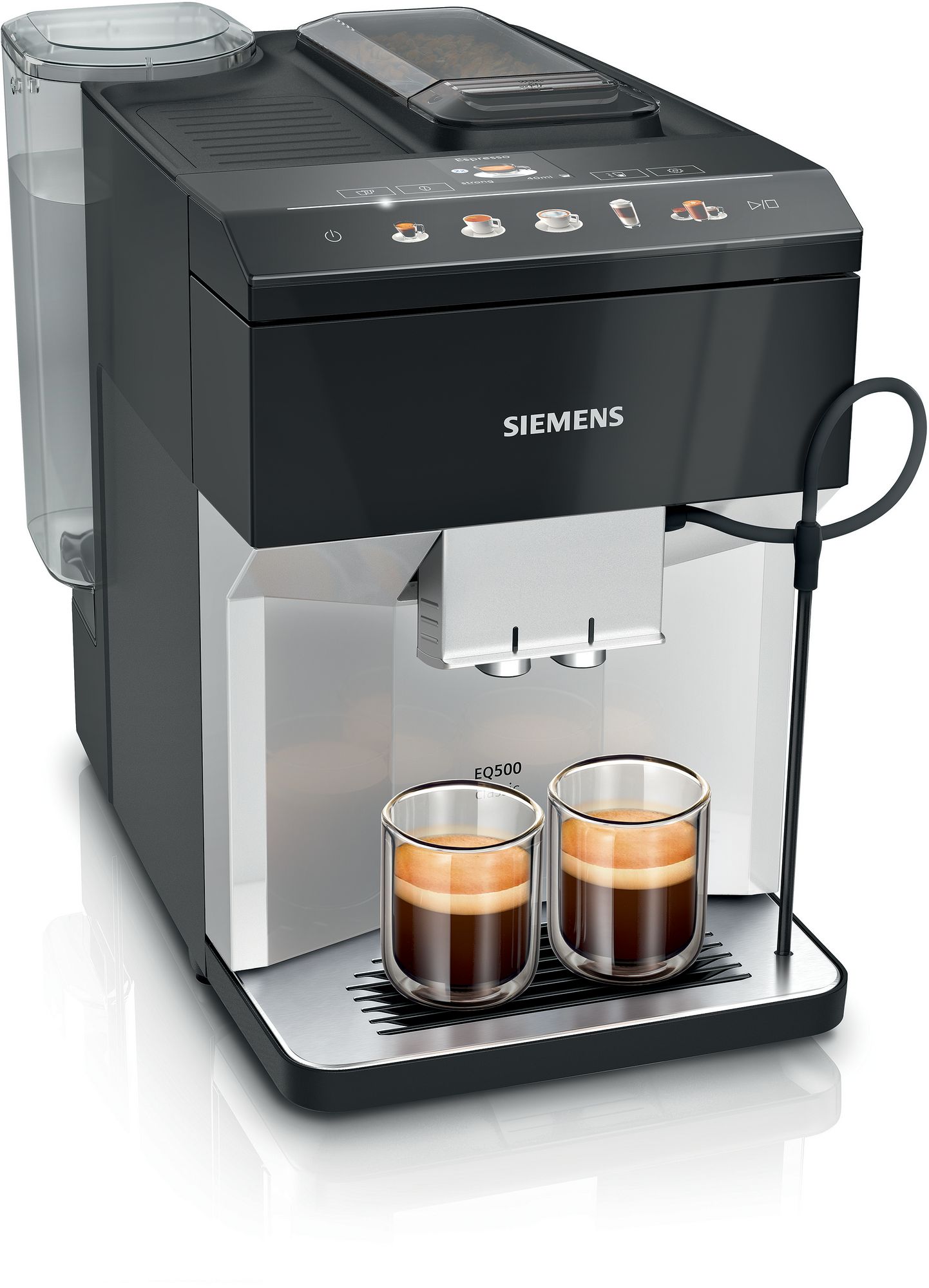 Siemens Helautomatisk kaffemaskin EQ500 classic Dagsljus silver, Pianosvart