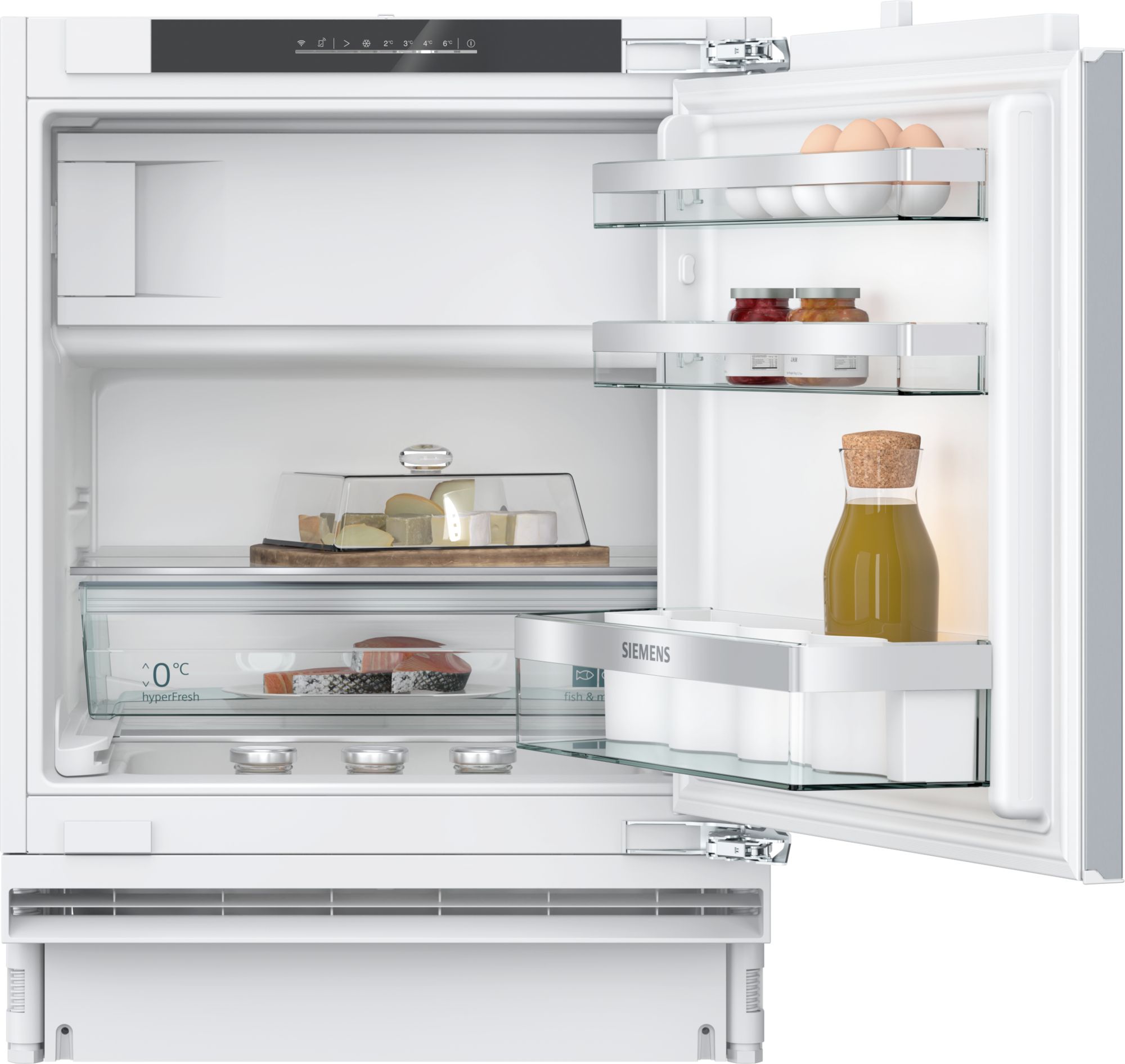 Siemens iQ500, Réfrigérateur intégrable avec compartiment congélation sous plan, 82 x 60 cm, Charnières plates SoftClose