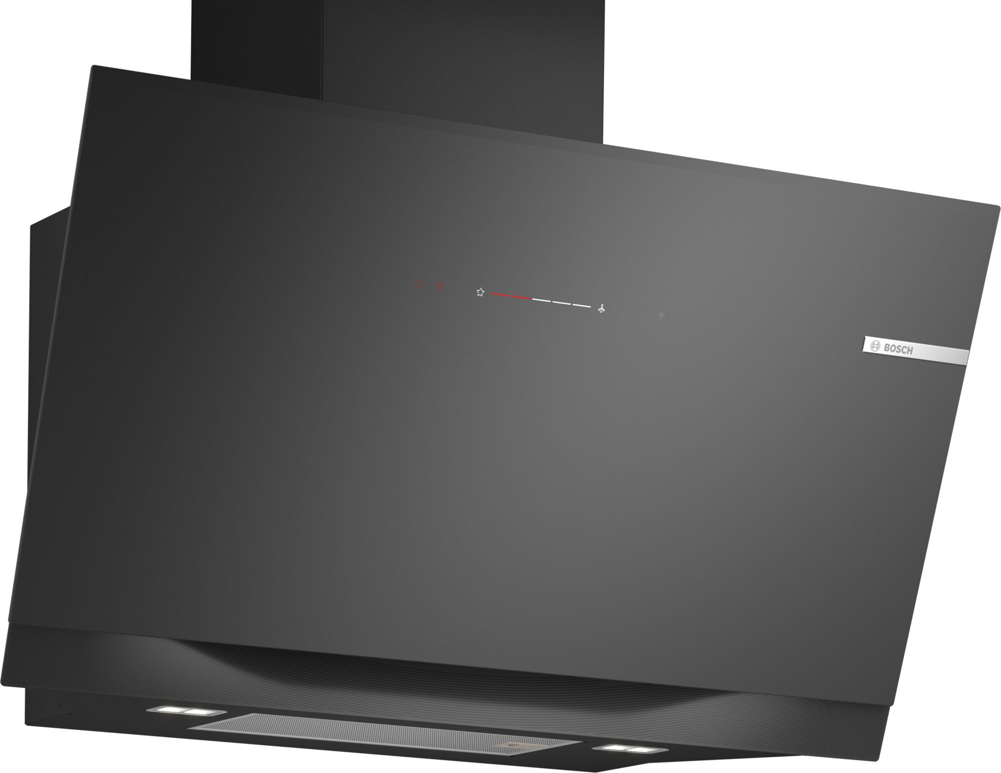 Bosch Vägghängd köksfläkt 90 cm Klarglas med svart tryck, Svart DWK91LT60 Serie 8