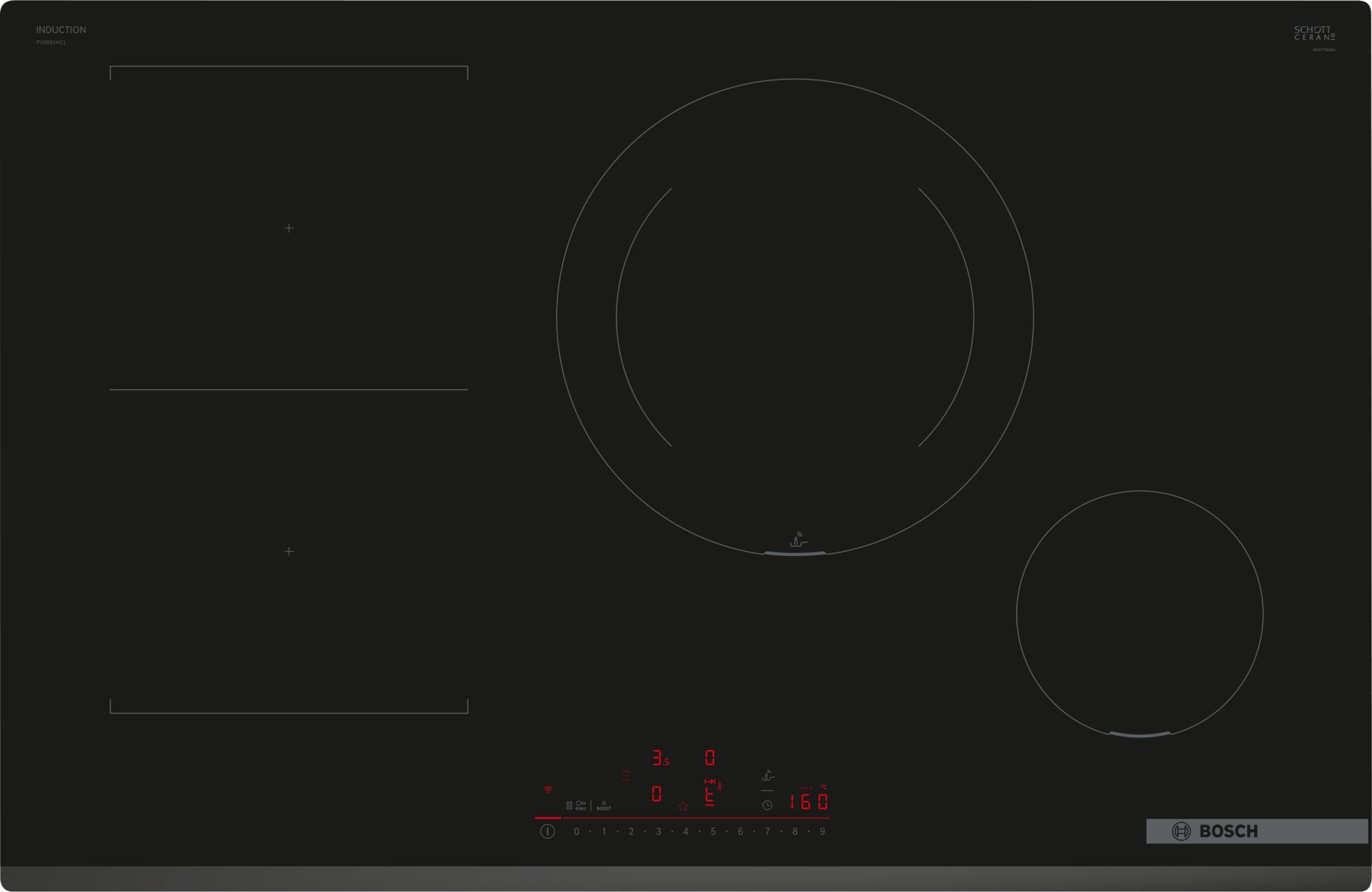 Bosch Série 8, Table de cuisson à induction, 80 cm, Noir, Sans cadre, en applique