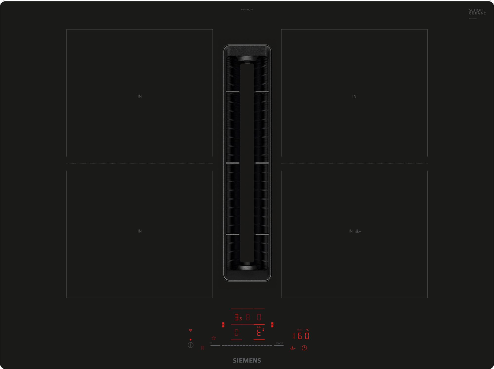 Siemens iQ500, Table de cuisson à induction avec hotte aspirante intégrée, 70 cm, sans cadre