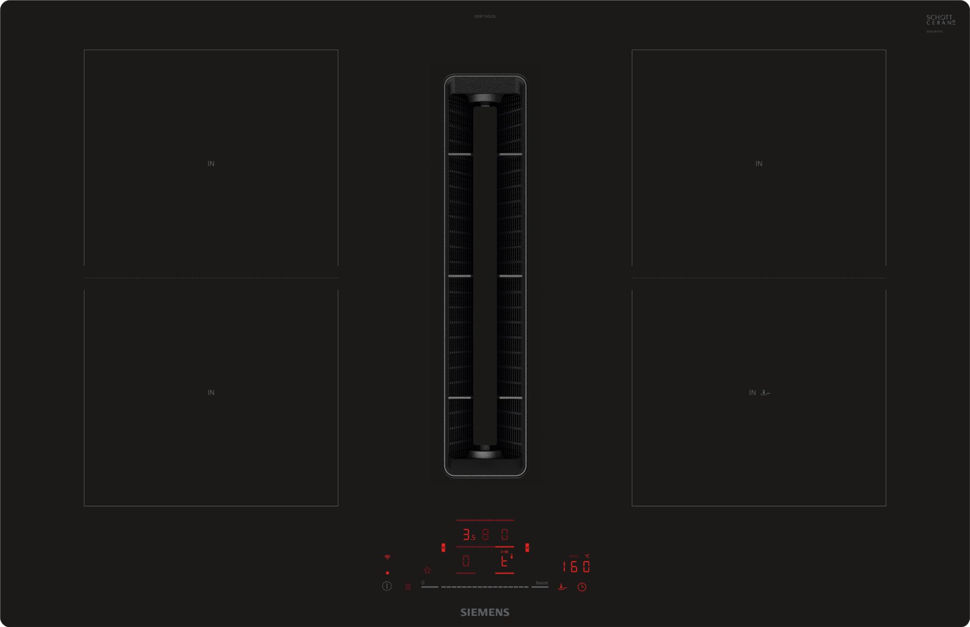 Siemens iQ500, Table de cuisson à induction avec hotte aspirante intégrée, 80 cm, sans cadre