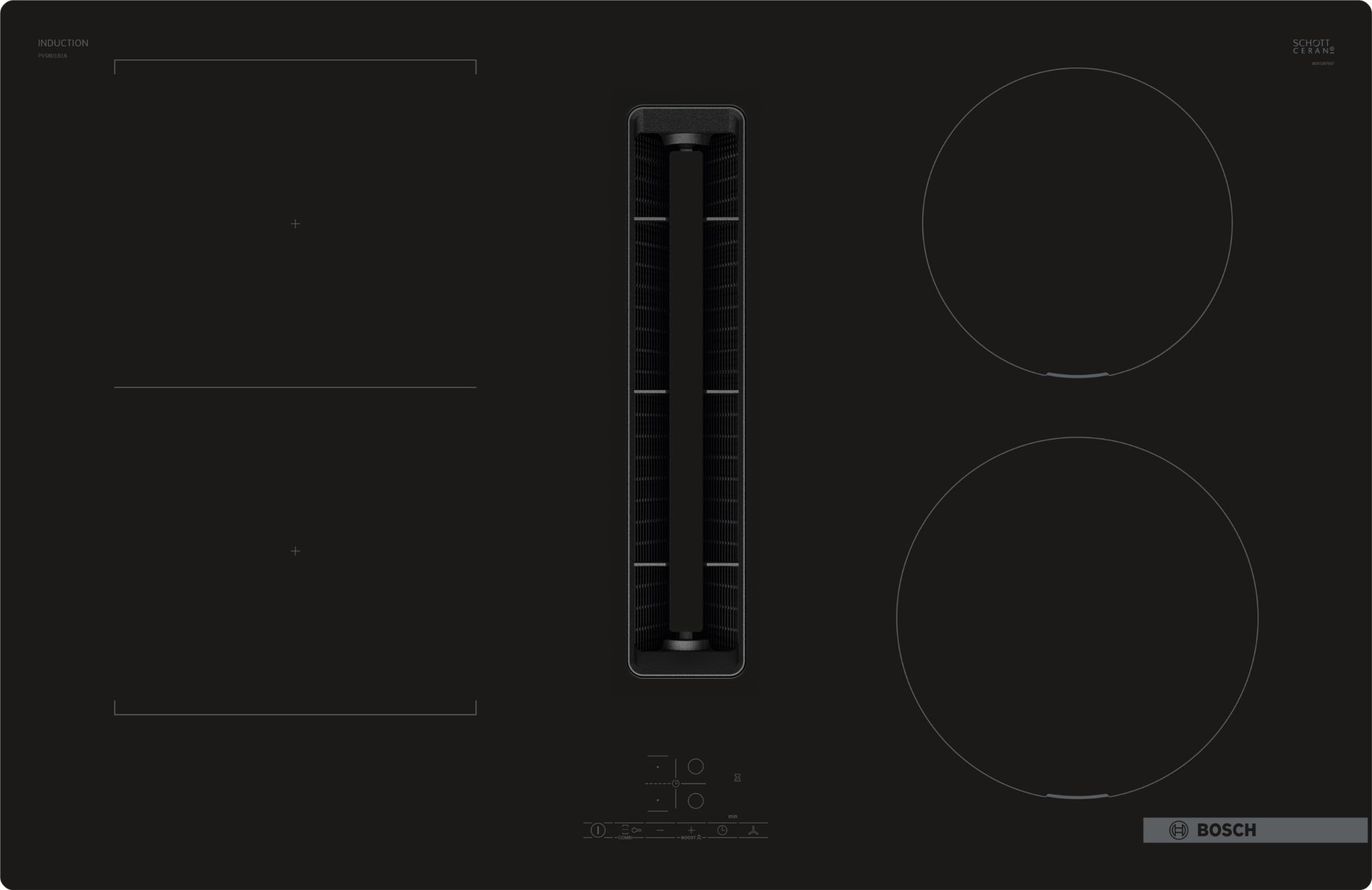 Bosch Série 4, Table de cuisson induction avec hotte aspirante intégrée, 80 cm, design affleuré