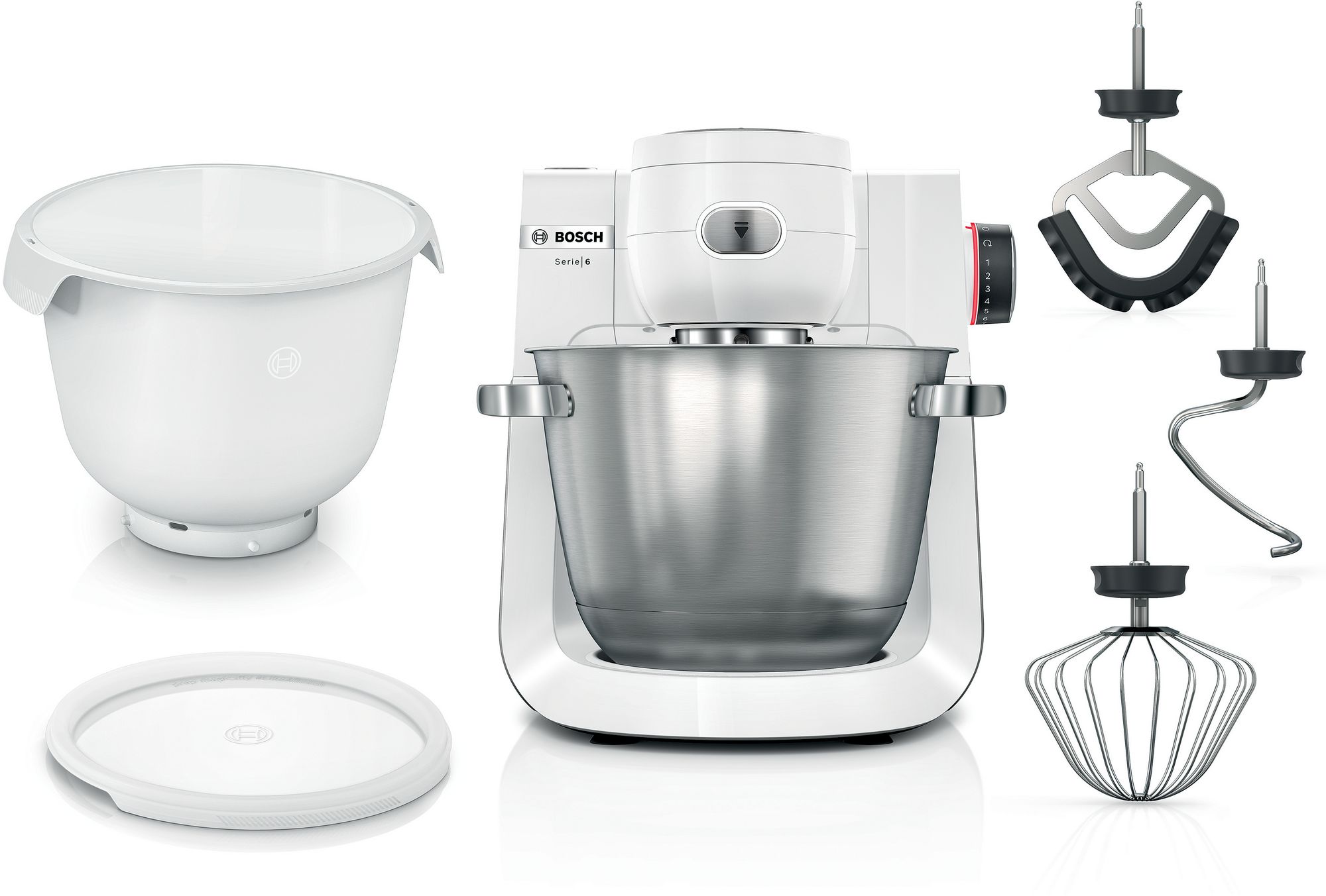 Bosch Köksmaskin 1600 W Vit, borstad rostfritt stål MUMS6EW18 Serie 6
