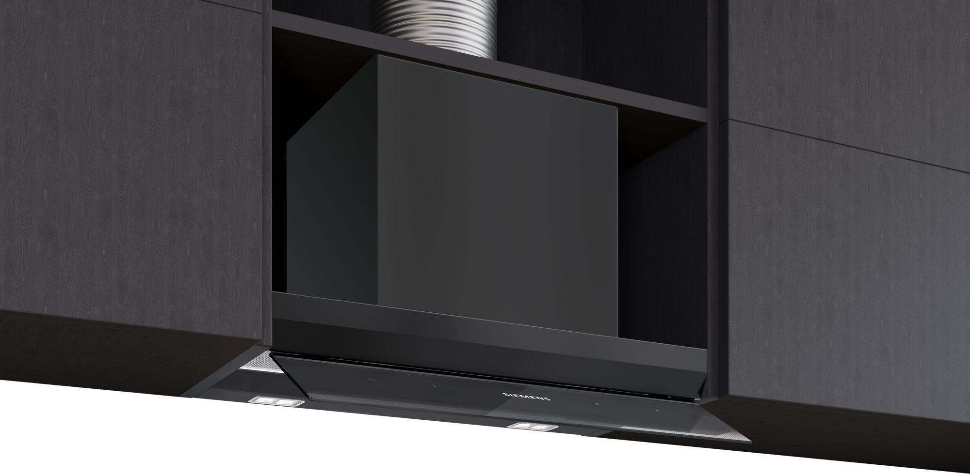 Siemens iQ500, hotte de design intégrée, 60 cm, verre clair imprimé en noir, noir mat