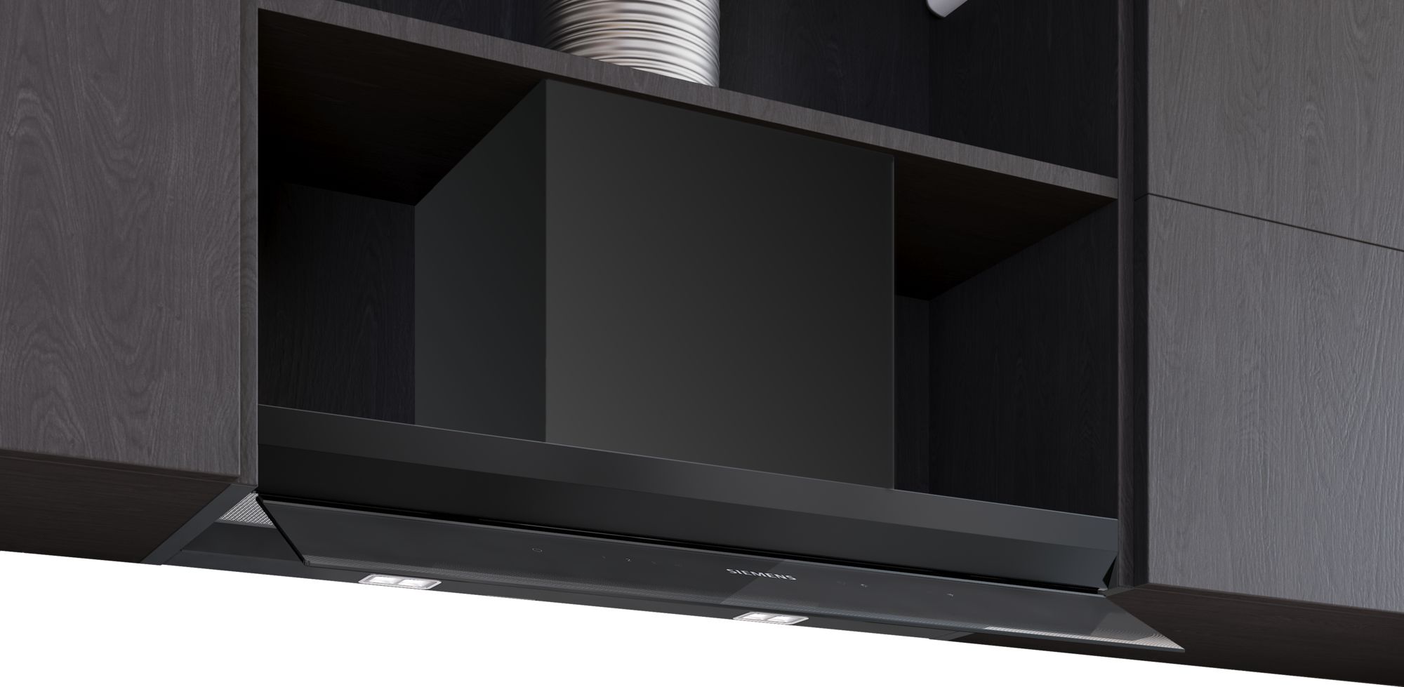 Siemens iQ500, hotte de design intégrée, 80 cm, verre clair imprimé en noir, noir mat