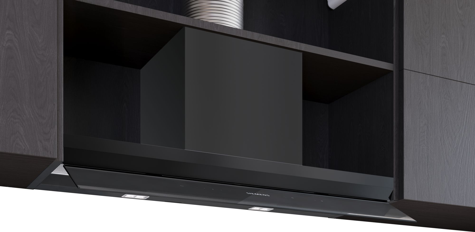 Siemens iQ500, hotte de design intégrée, 90 cm, verre clair imprimé en noir, noir mat