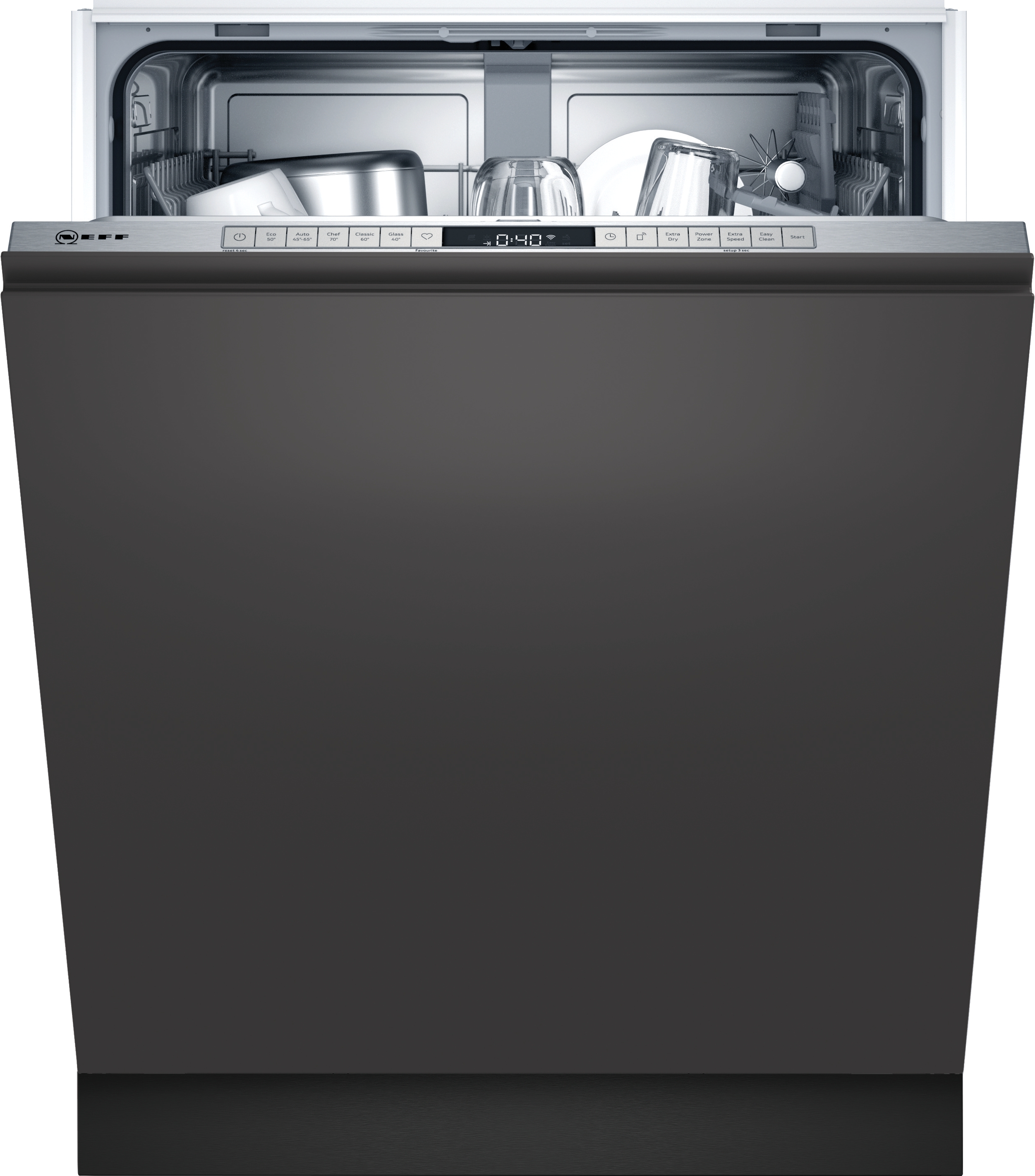 S155HTX15E Mașina de spălat vase NEFF complet încorporabilă , 5 ANI GARANTIE.12 seturi, 6 programe, Clasa E, L 60 cm, Easy Clean, Home Connect, Gri