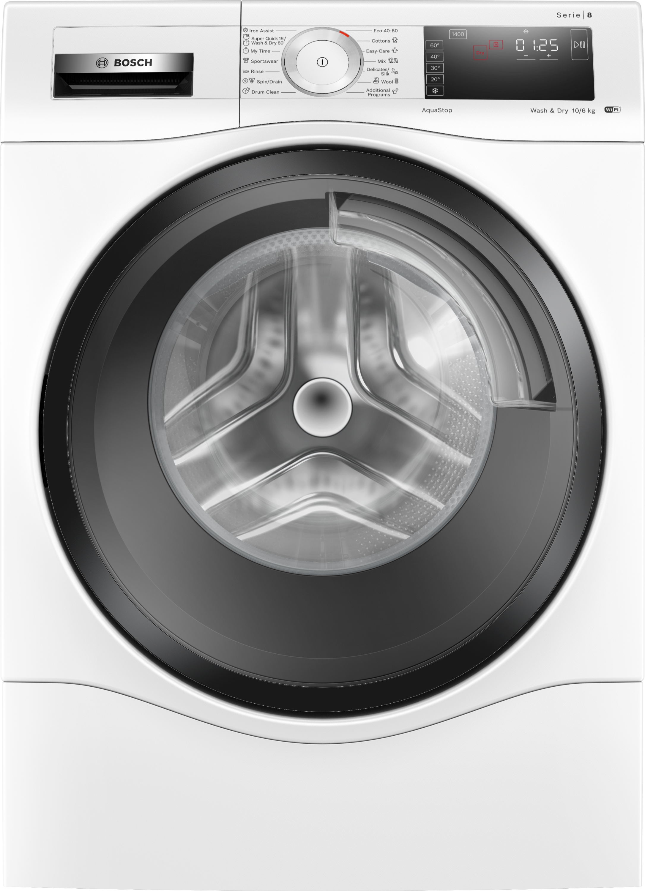 Mașina de spălat cu uscator Bosch WDU8H543EU serie 8, 10/6 kg Alb