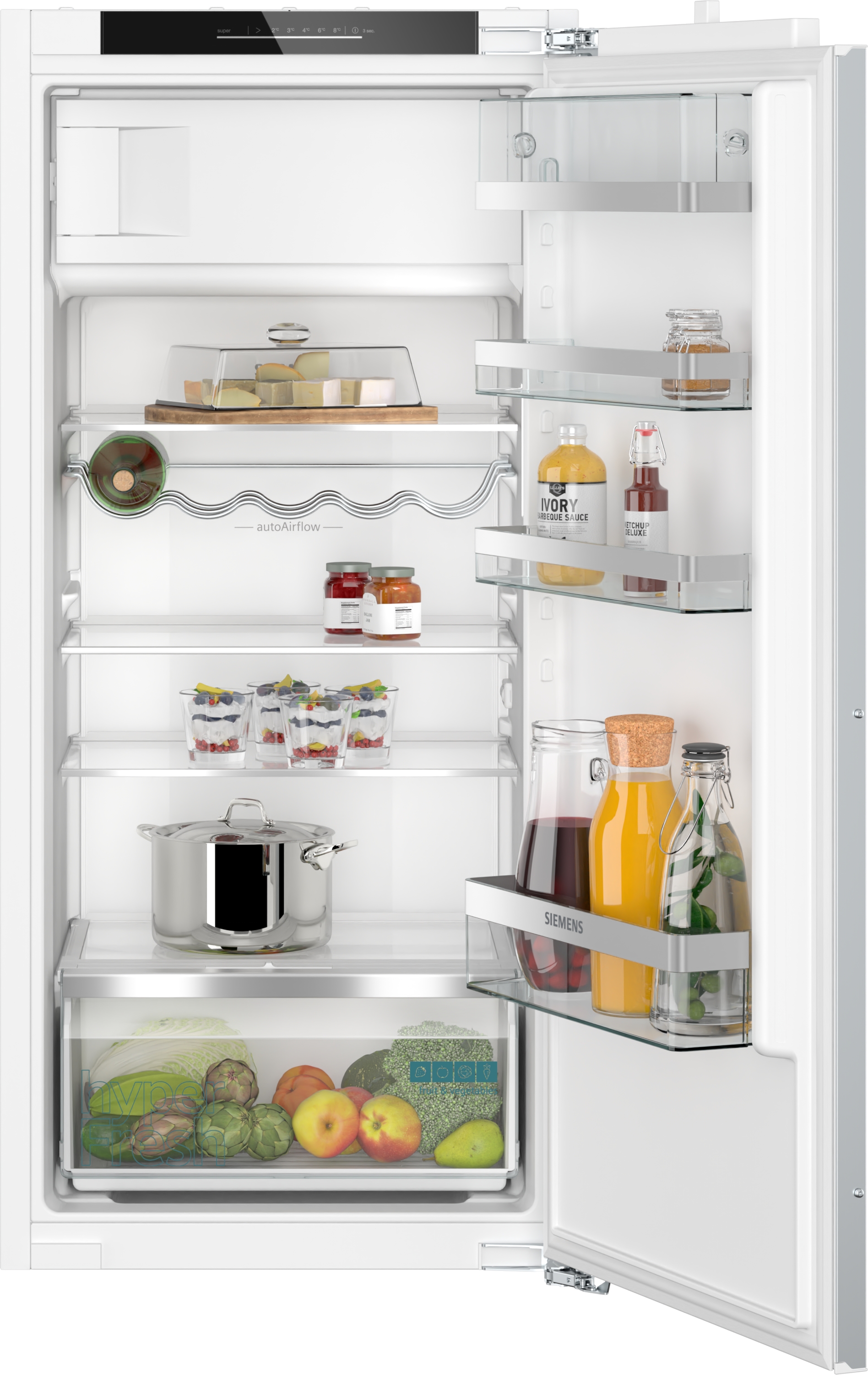 Siemens iQ500, Réfrigérateur encastrable avec compartiment congélation, 122.5 x 56 cm, Charnière plate avec fermeture en douceur