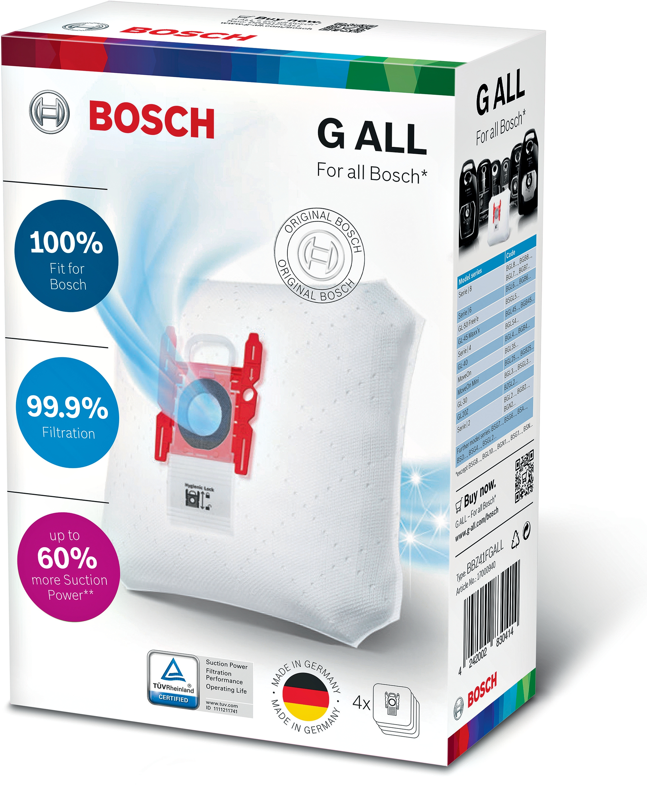 BBZ41FGALL Sac aspirator UNIVERSAL pentru  gama de aspiratoare cu sac Bosch