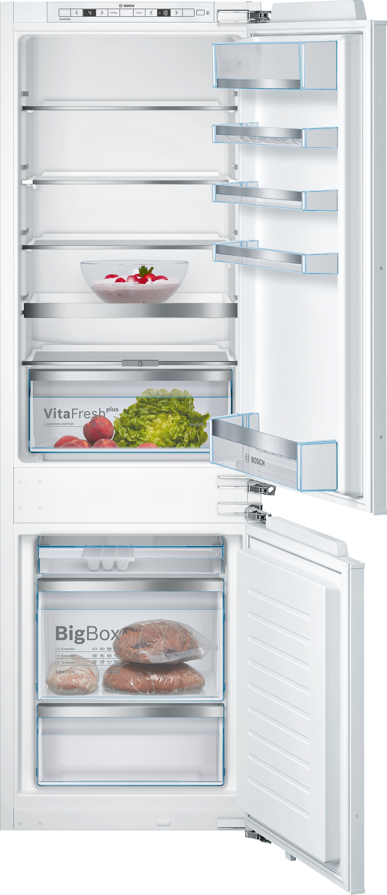 KIS86AFE0 Combină frigorifică încorporabilă177.2 x 55.8 cm flat hinge Bosch, 265l, 177.2cm X 55.8cm, E, Nu se aplica