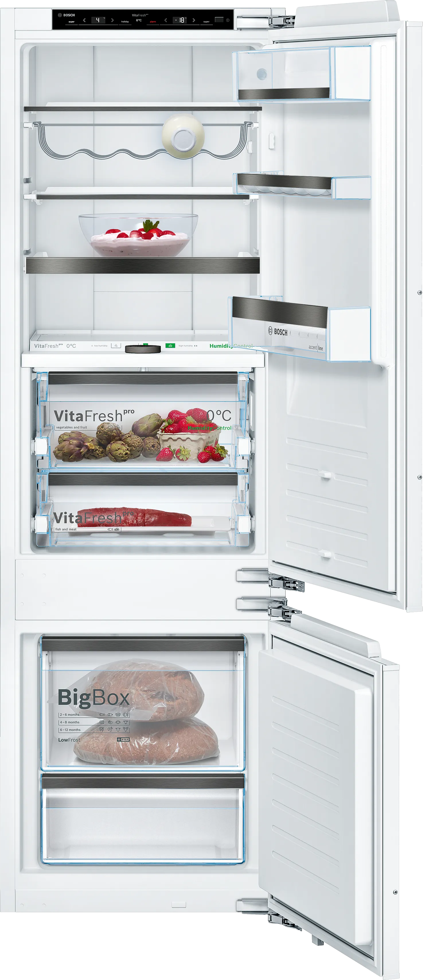 Series 8 built-in fridge-freezer with freezer at bottom 177.2 x 55.8 cm soft close flat hinge 