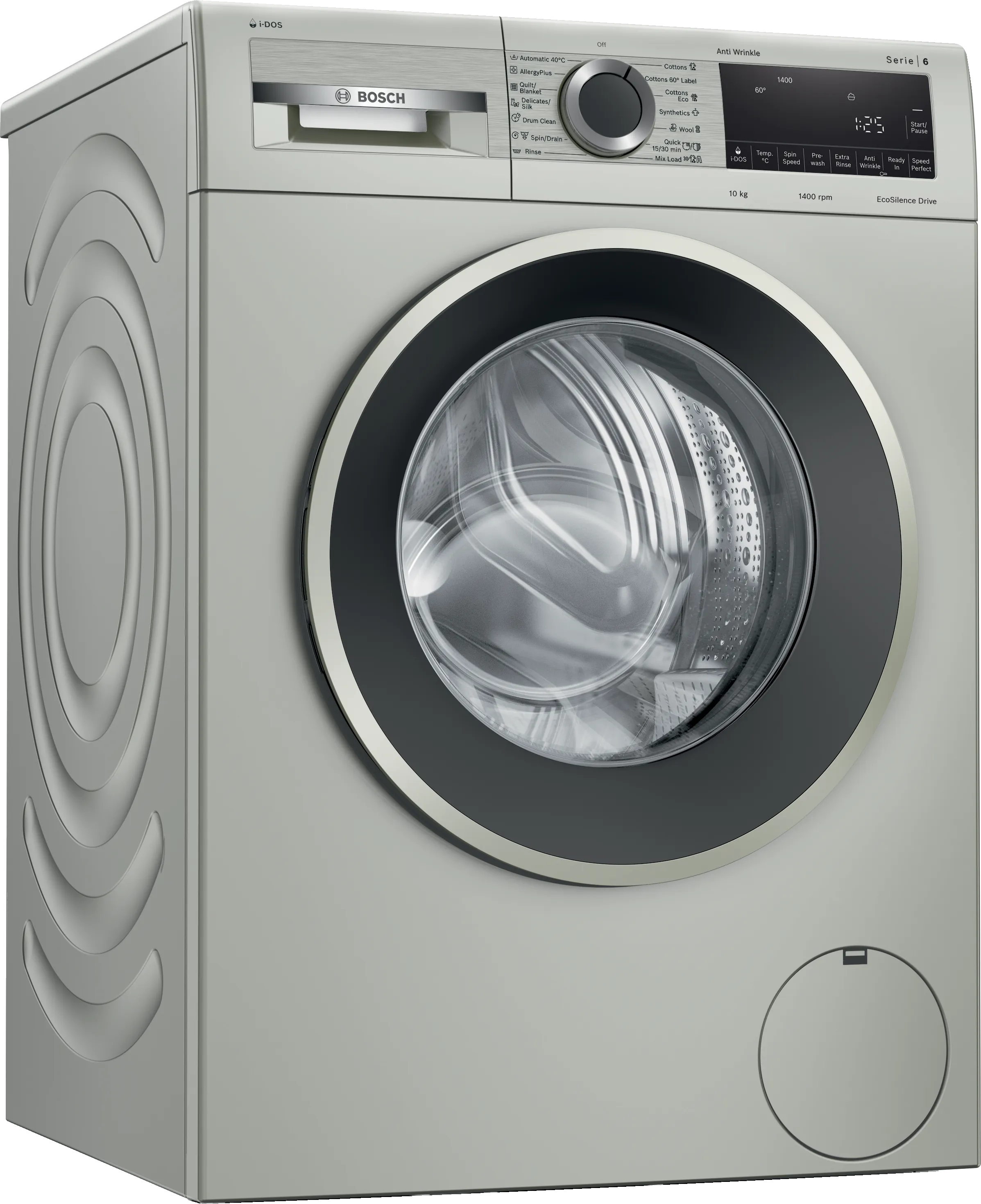 Series 6 washing machine, front loader 10 kg , Silver inox