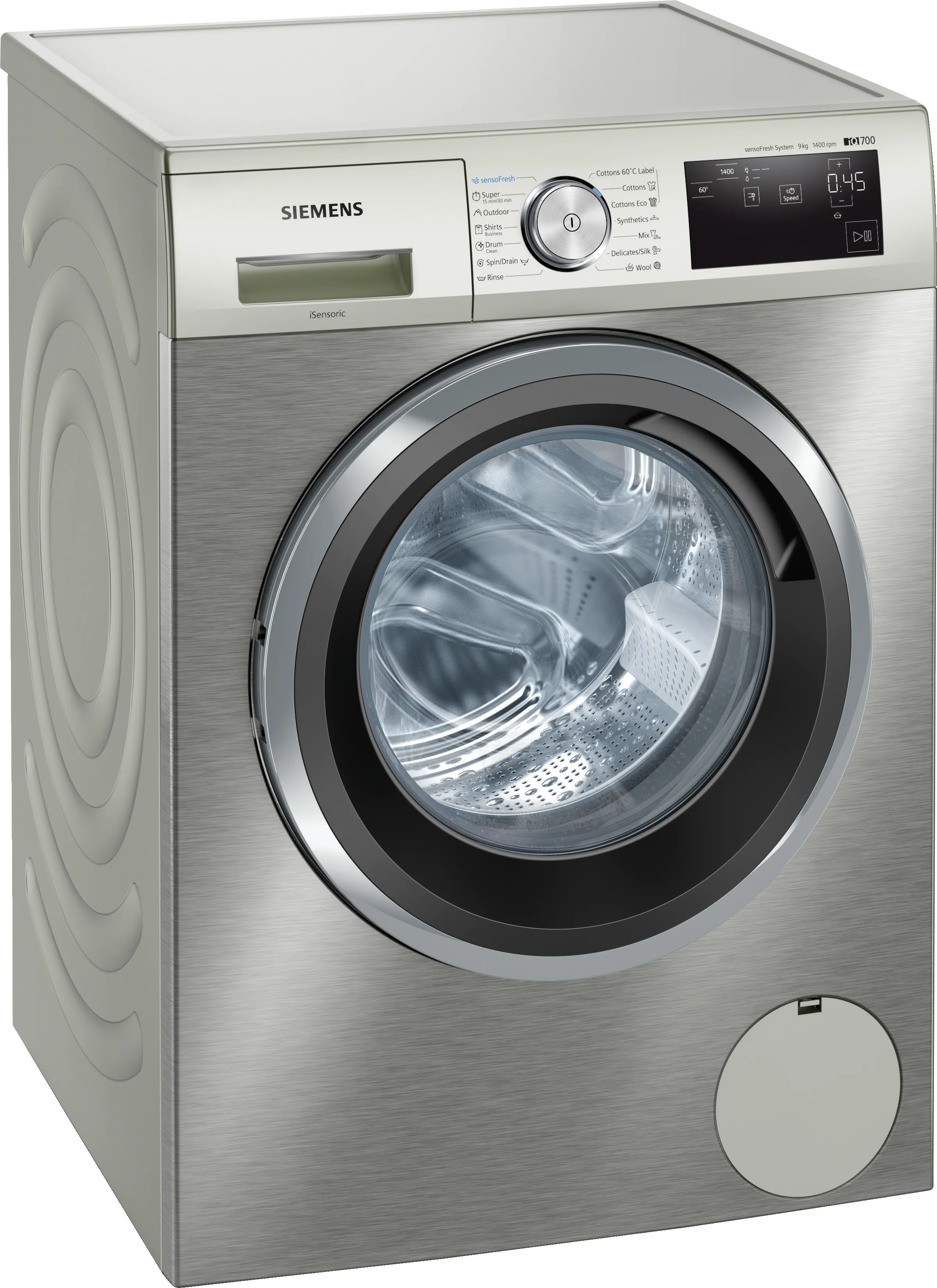 iQ700 washing machine, front loader 9 kg , Silver inox 