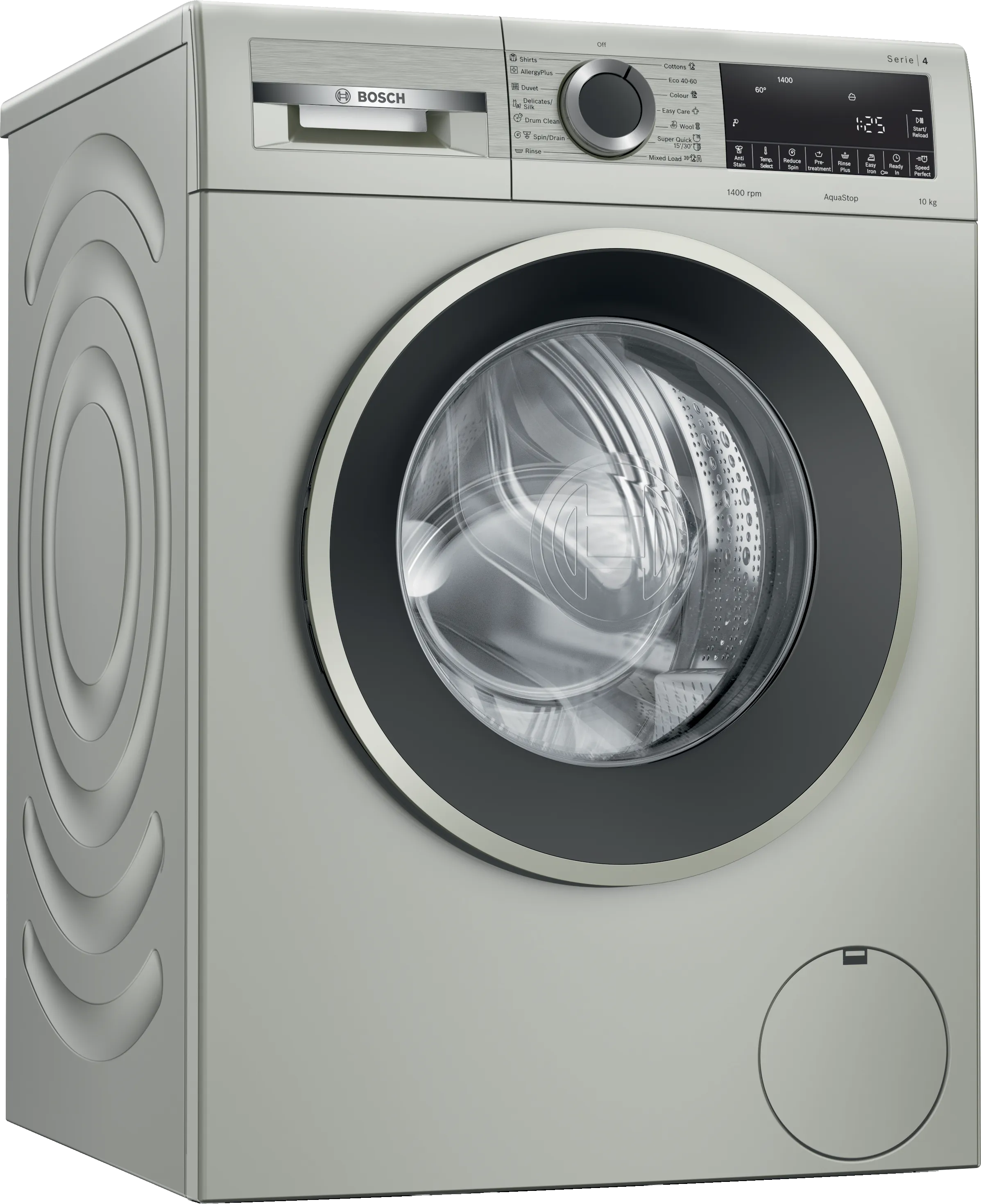 Series 4 washing machine, frontloader fullsize 10 kg , Silver inox 