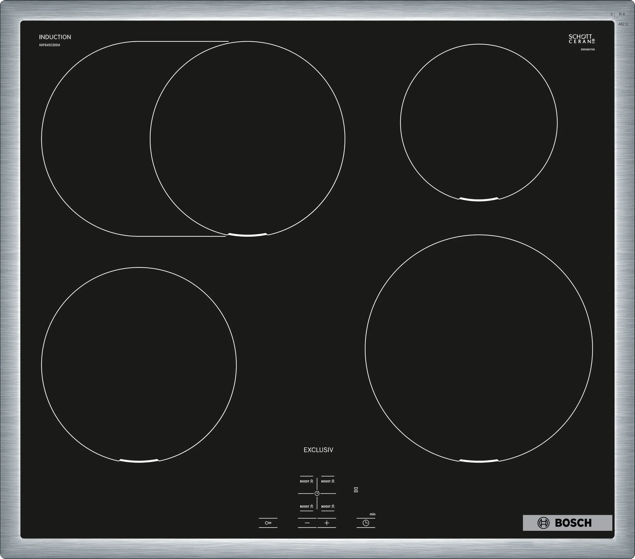Serie 4 Induktionskochfeld 60 cm herdgesteuert, Schwarz, Mit Rahmen aufliegend