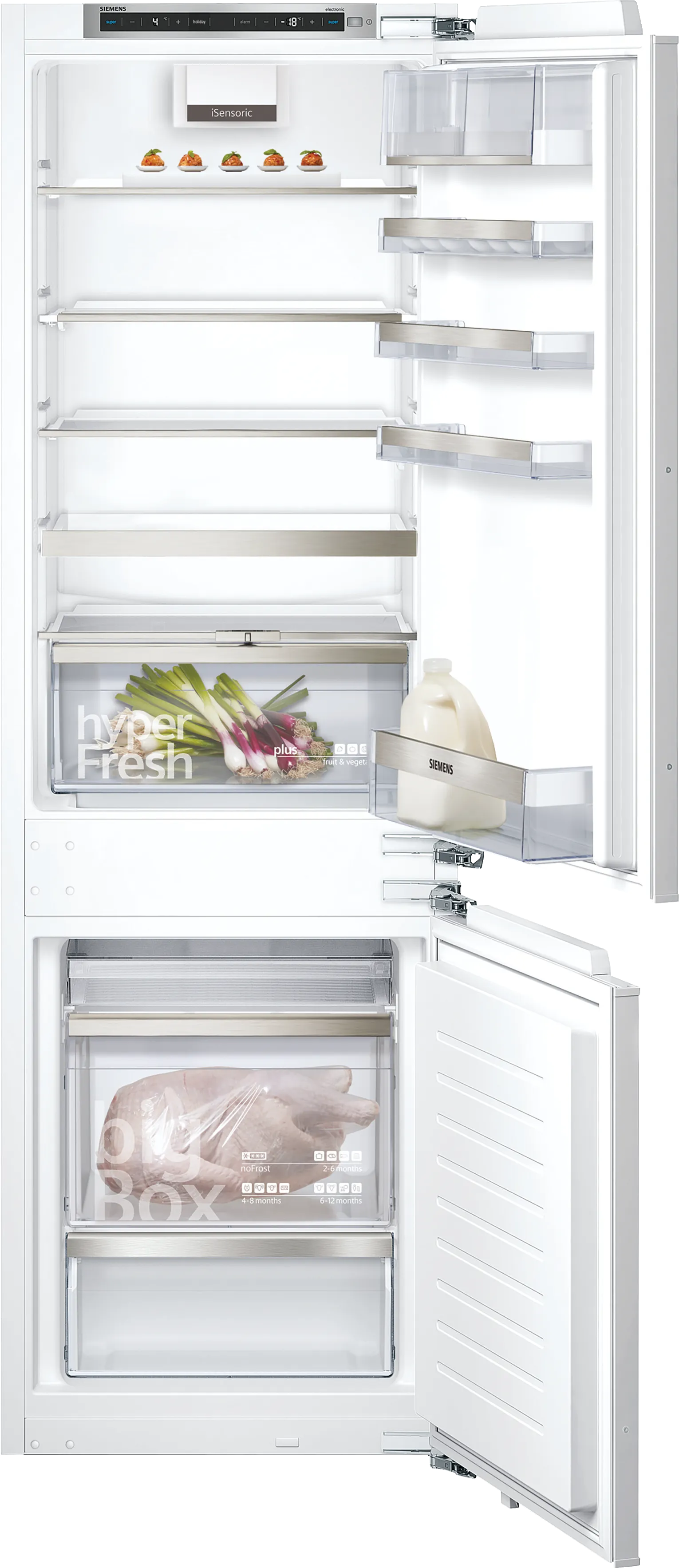 iQ500 Вбудовуваний холодильник з нижньою морозильною камерою 177.2 x 55.8 cm Плаский шарнір для плавного зачинення дверцят 