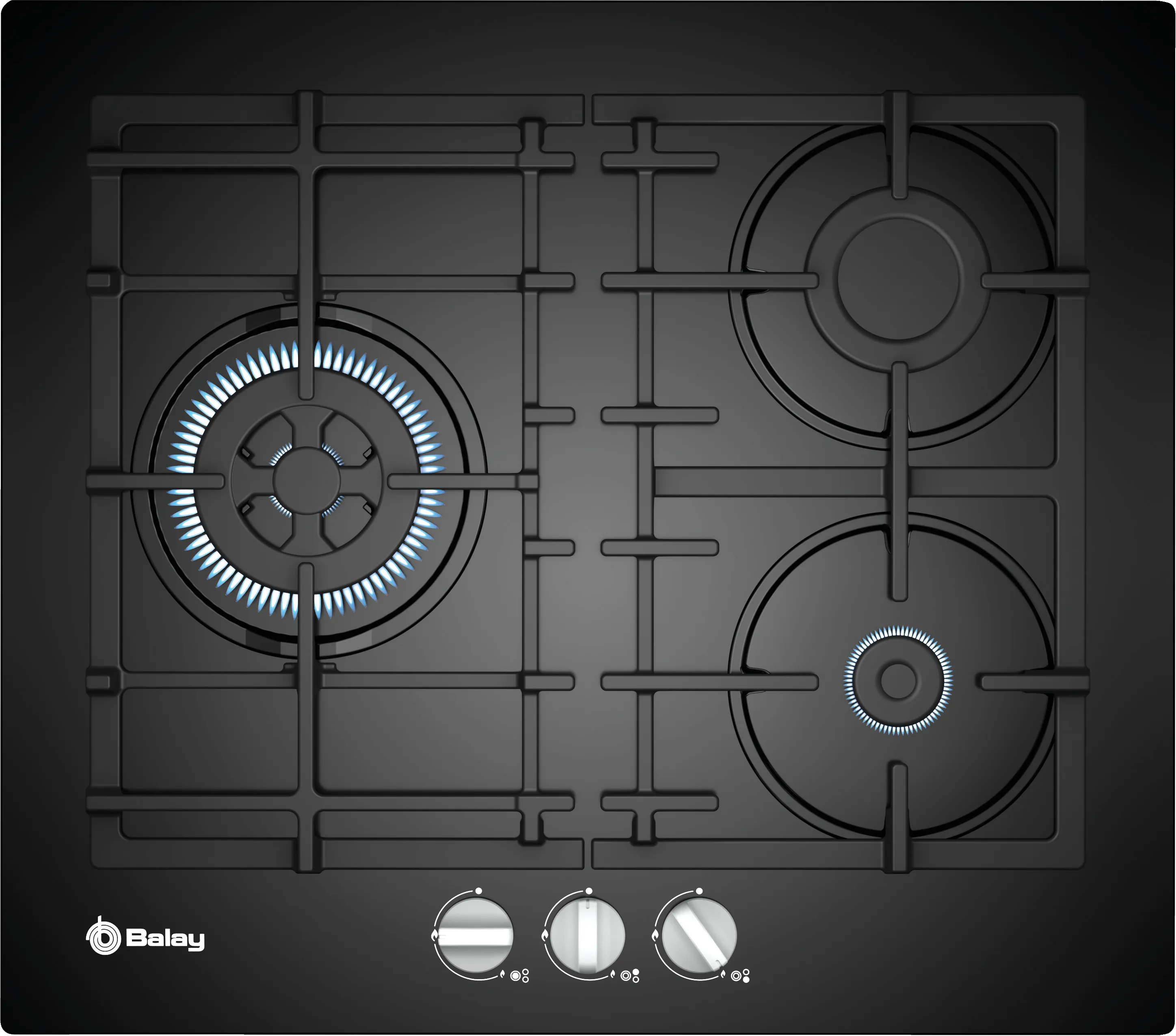 Placa de gas 60 cm Cristal templado, Negro