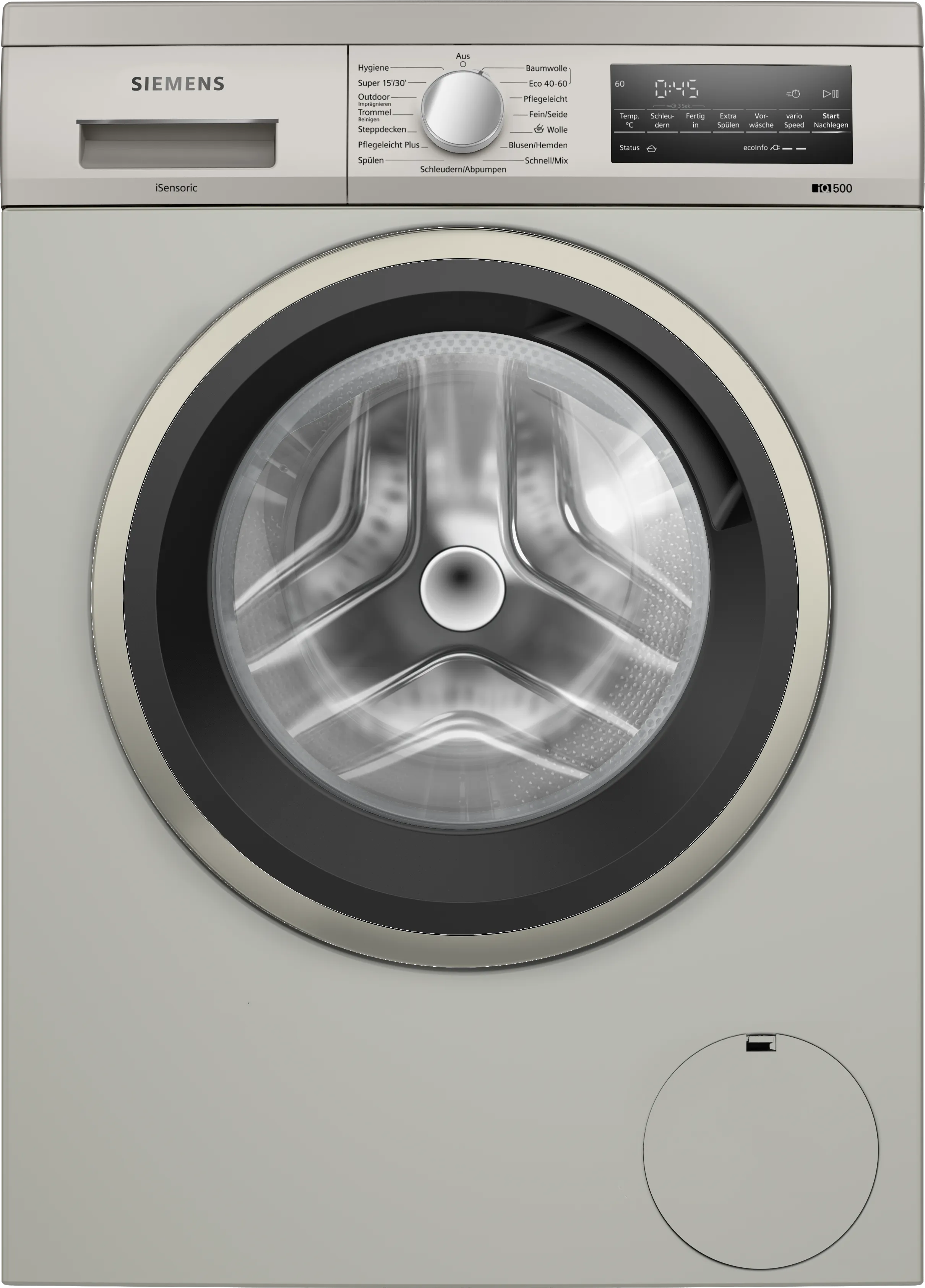 iQ500 washing machine, front loader 9 kg 1400 trs/min, Silver inox 