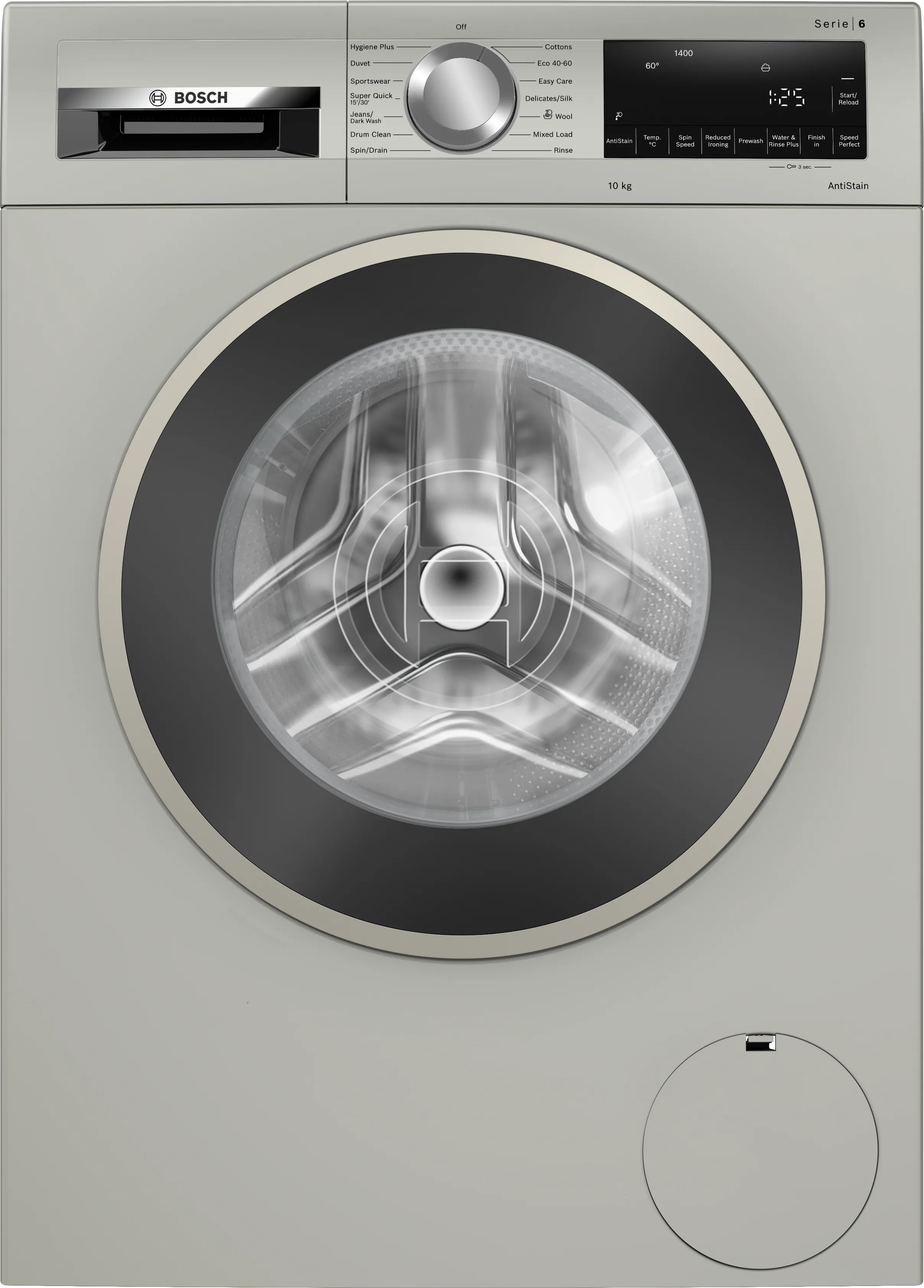 Series 6 washing machine, frontloader fullsize 10 kg 1400 rpm, Silver inox 